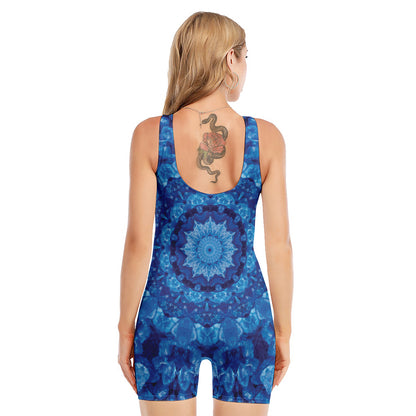 Blue Crystal Kaleidoscope Print Sleeveless One Piece Swimsuit