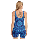 Blue Crystal Kaleidoscope Print Sleeveless One Piece Swimsuit