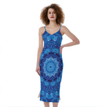 Blue Crystal Kaleidoscope Print Slim Fit Midi Cami Dress