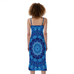 Blue Crystal Kaleidoscope Print Slim Fit Midi Cami Dress