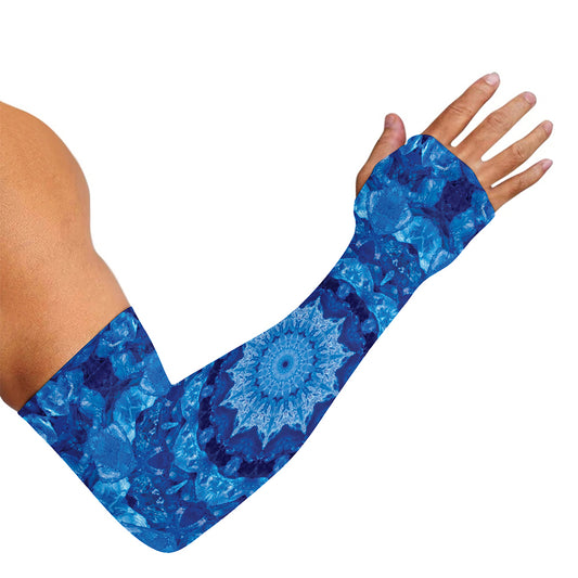Blue Crystal Kaleidoscope Print Sun Protection Arm Sleeves