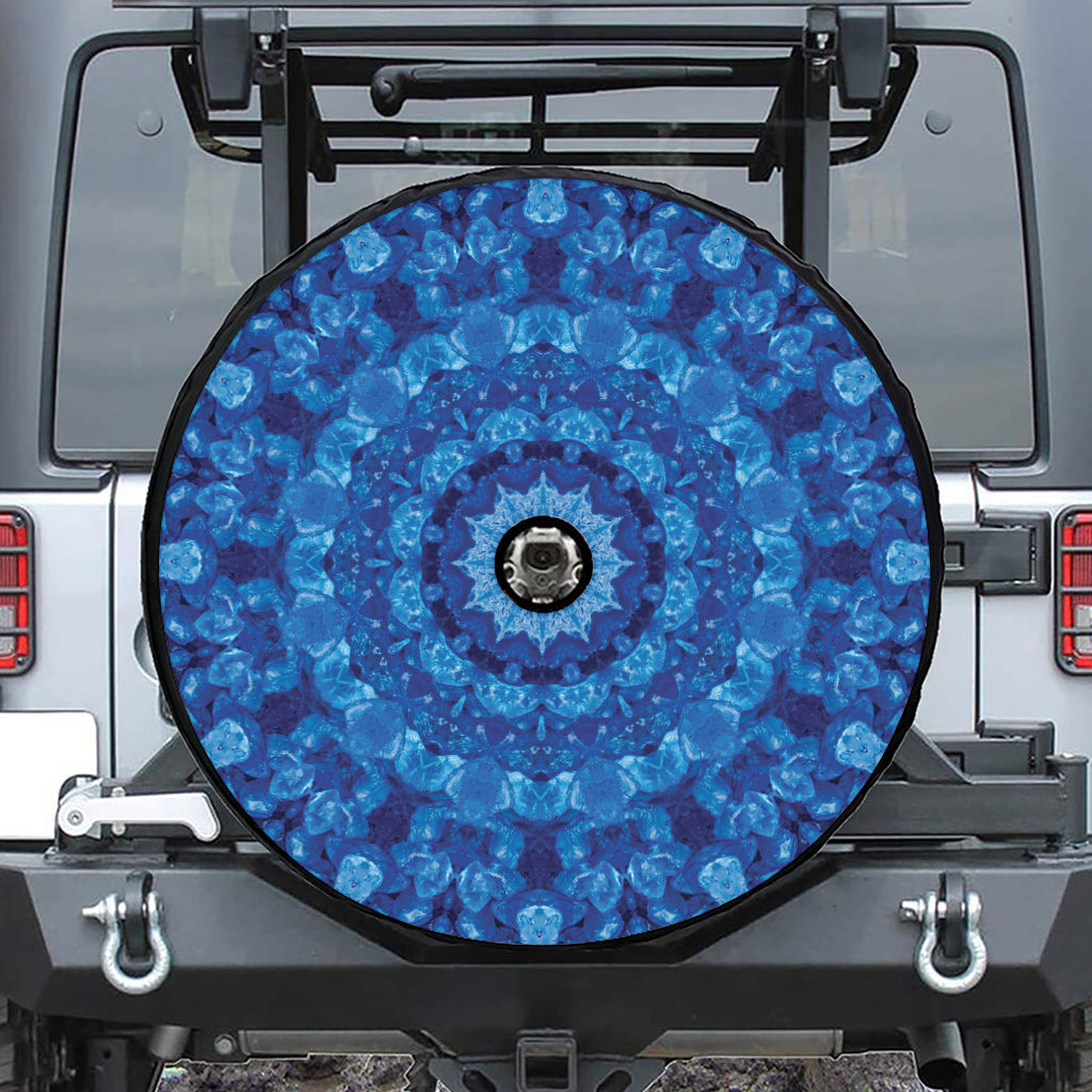 Blue Crystal Kaleidoscope Print Tire Cover With Camera Hole
