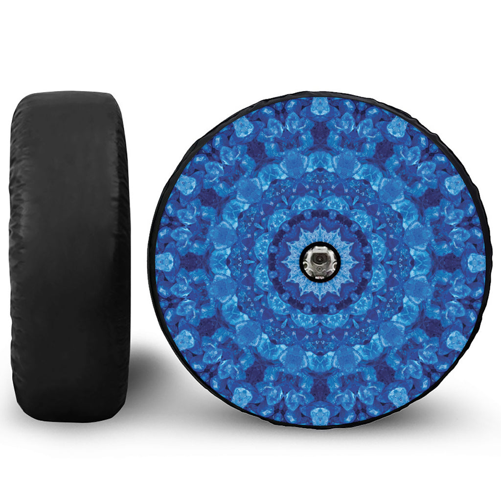 Blue Crystal Kaleidoscope Print Tire Cover With Camera Hole