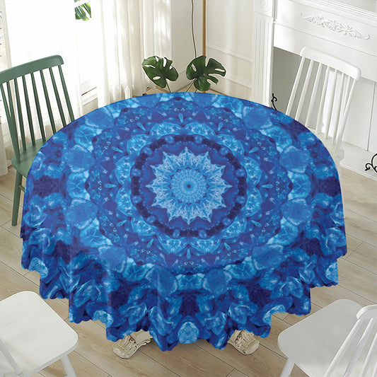Blue Crystal Kaleidoscope Print Waterproof Round Tablecloth