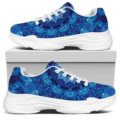 Blue Crystal Kaleidoscope Print White Chunky Shoes