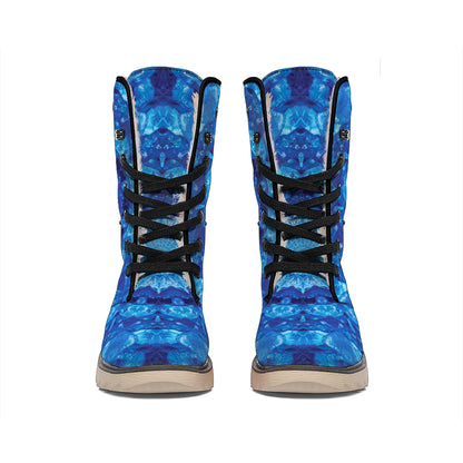 Blue Crystal Kaleidoscope Print Winter Boots