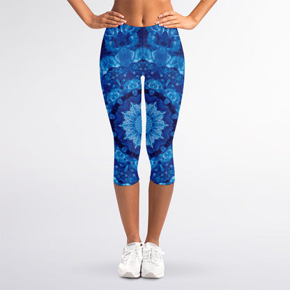Blue Crystal Kaleidoscope Print Women's Capri Leggings