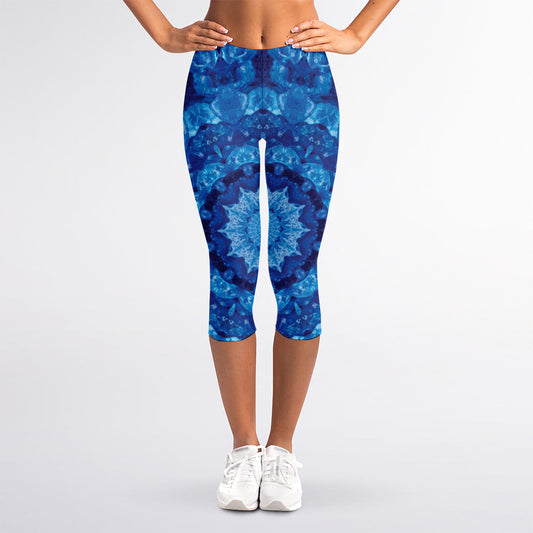 Blue Crystal Kaleidoscope Print Women's Capri Leggings