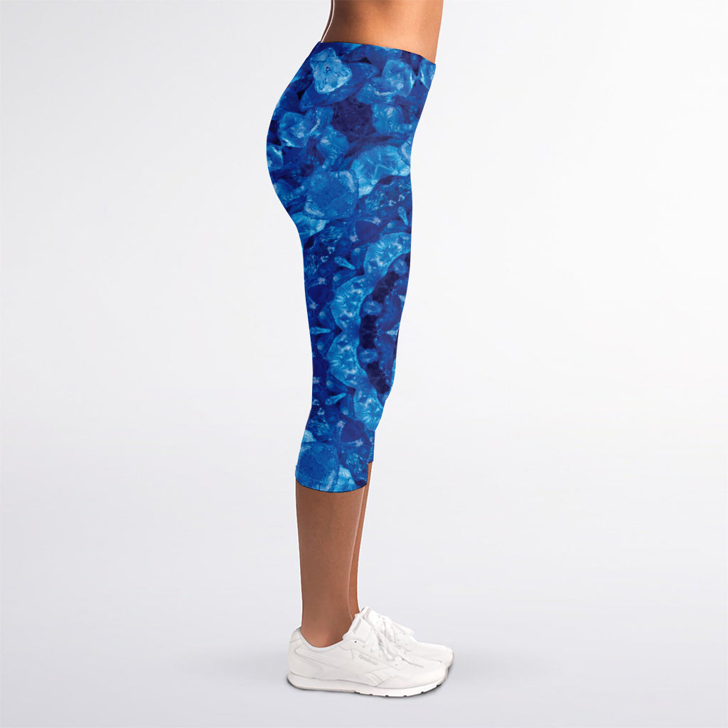 Blue Crystal Kaleidoscope Print Women's Capri Leggings