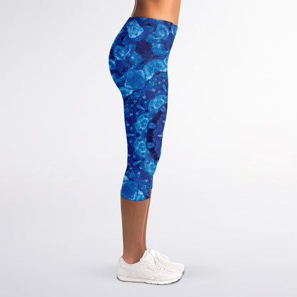 Blue Crystal Kaleidoscope Print Women's Capri Leggings