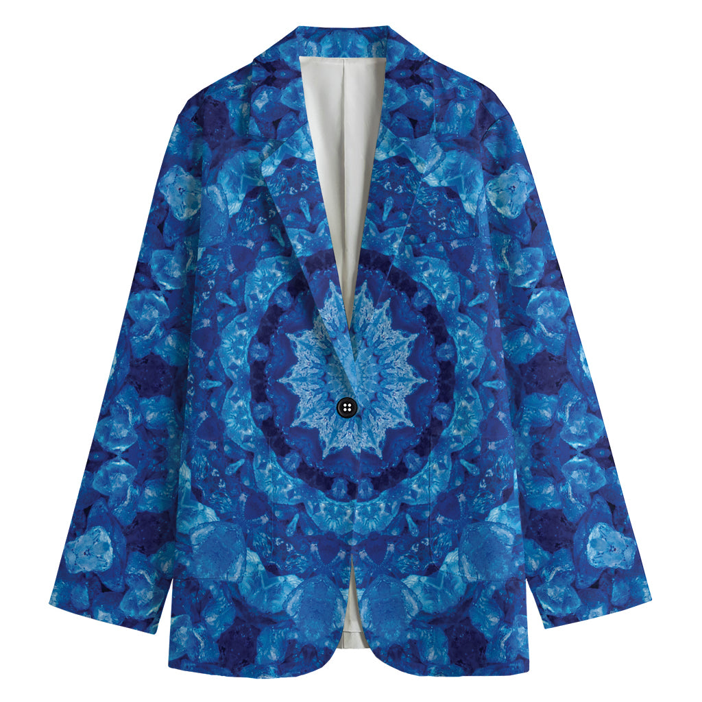 Blue Crystal Kaleidoscope Print Women's Cotton Blazer