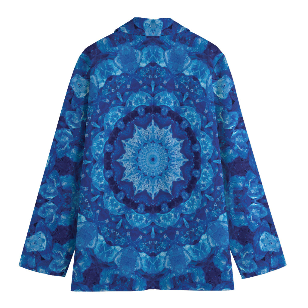 Blue Crystal Kaleidoscope Print Women's Cotton Blazer