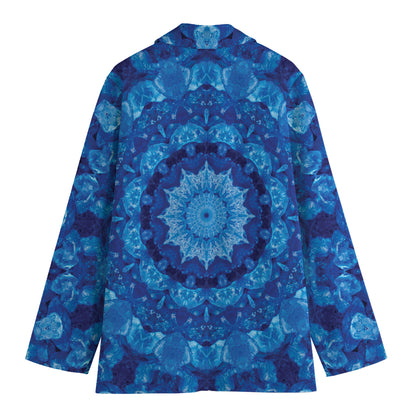 Blue Crystal Kaleidoscope Print Women's Cotton Blazer