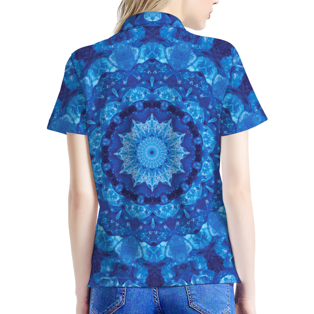 Blue Crystal Kaleidoscope Print Women's Polo Shirt