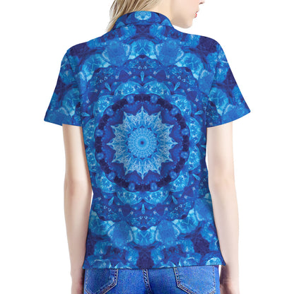 Blue Crystal Kaleidoscope Print Women's Polo Shirt