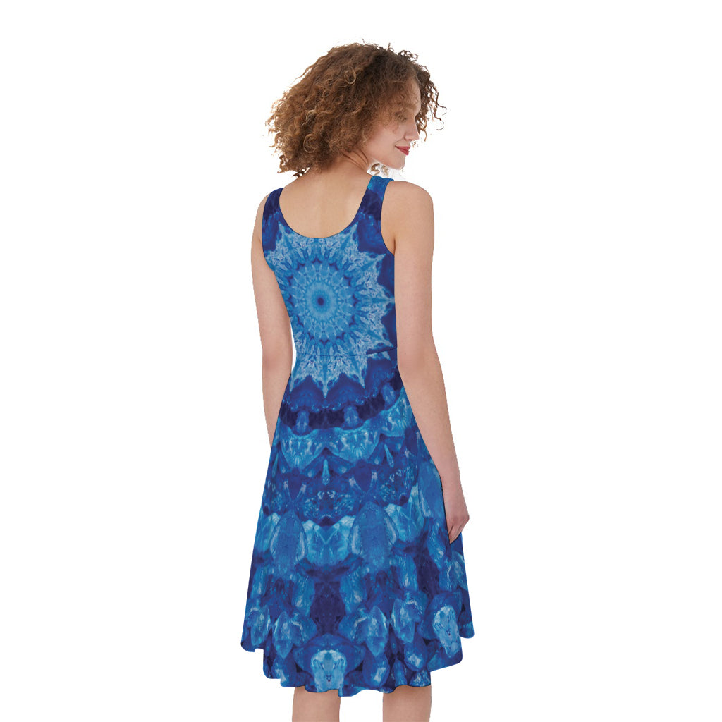 Blue Crystal Kaleidoscope Print Women's Sleeveless Dress