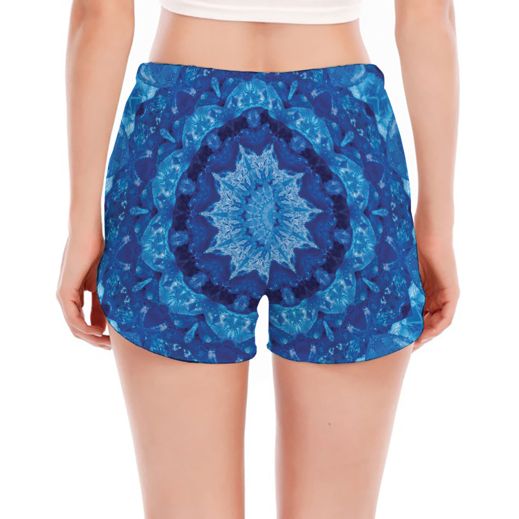 Blue Crystal Kaleidoscope Print Women's Split Running Shorts