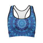 Blue Crystal Kaleidoscope Print Women's Sports Bra