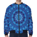 Blue Crystal Kaleidoscope Print Zip Sleeve Bomber Jacket