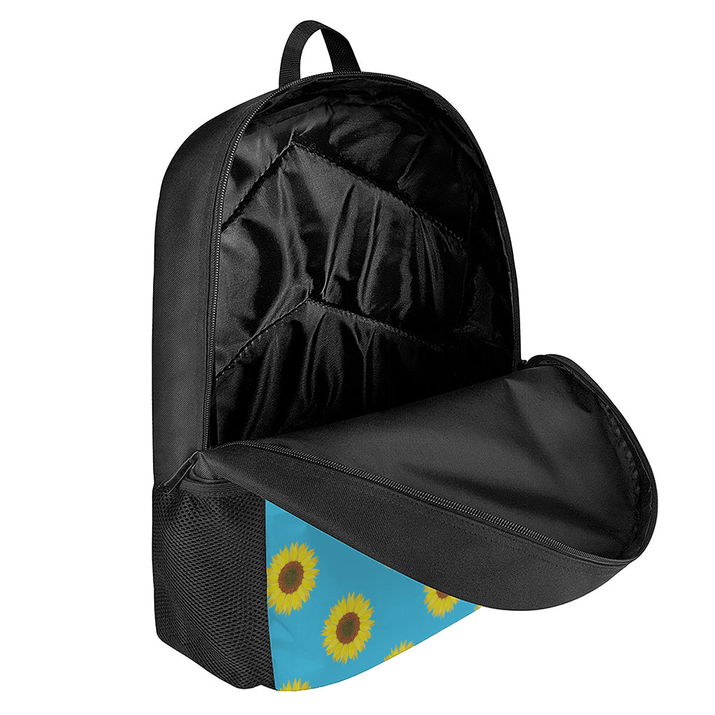 Blue Cute Sunflower Pattern Print 17 Inch Backpack