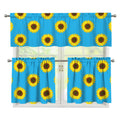 Blue Cute Sunflower Pattern Print 3 Piece Kitchen Curtains