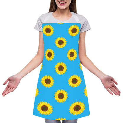 Blue Cute Sunflower Pattern Print Adjustable Apron