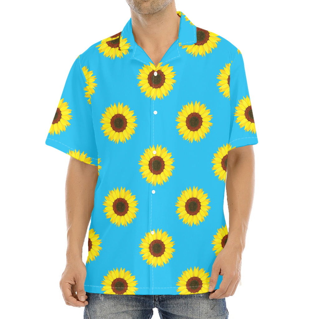 Blue Cute Sunflower Pattern Print Aloha Shirt