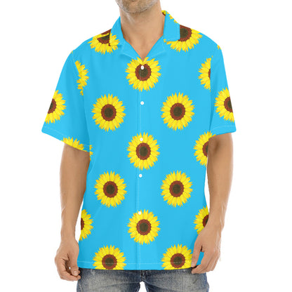Blue Cute Sunflower Pattern Print Aloha Shirt