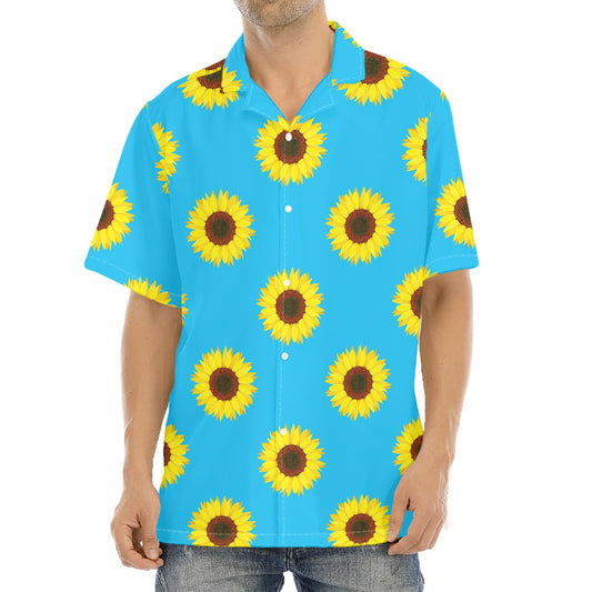 Blue Cute Sunflower Pattern Print Aloha Shirt