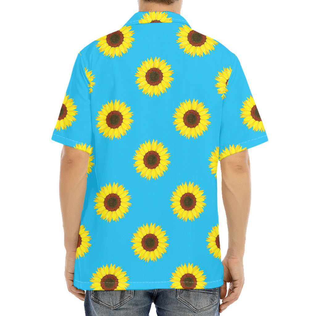 Blue Cute Sunflower Pattern Print Aloha Shirt