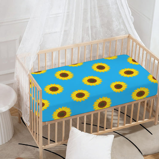 Blue Cute Sunflower Pattern Print Baby Crib Sheet