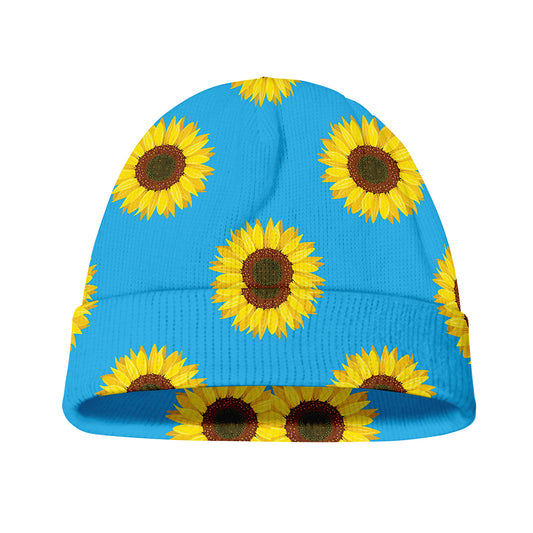 Blue Cute Sunflower Pattern Print Beanie