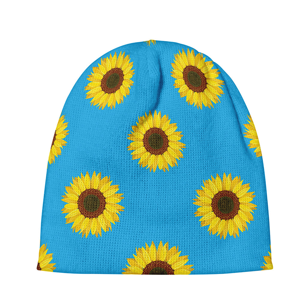 Blue Cute Sunflower Pattern Print Beanie