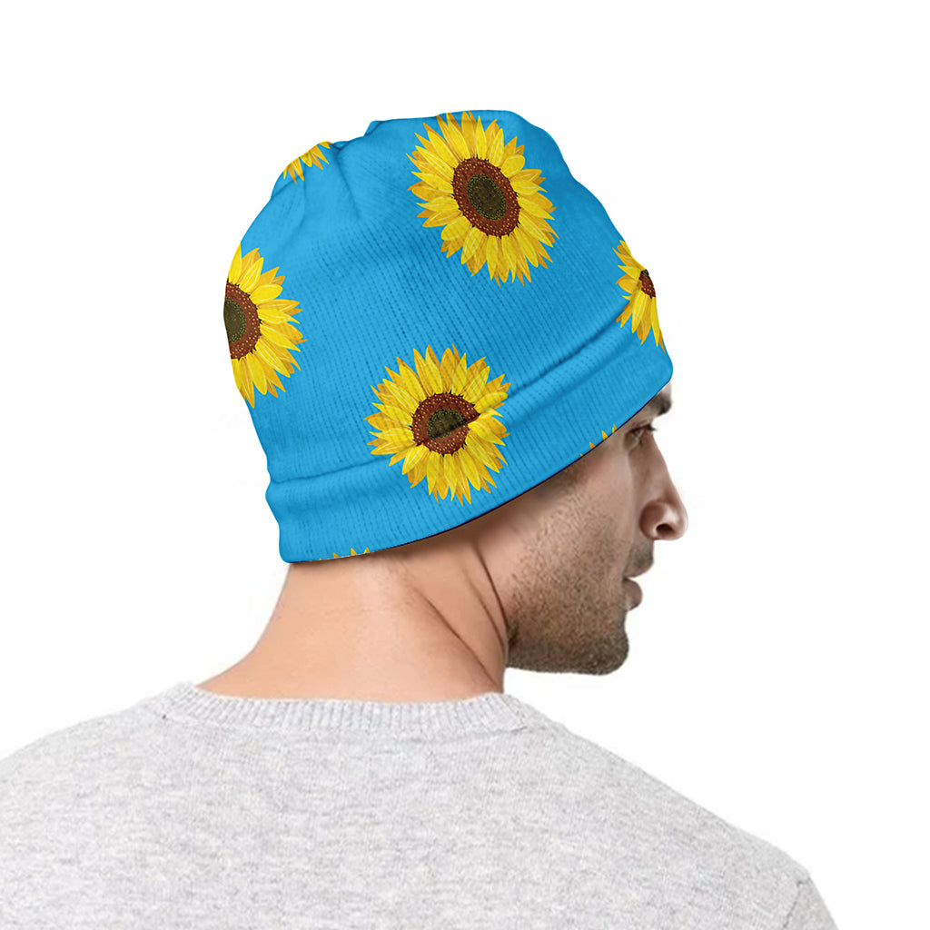 Blue Cute Sunflower Pattern Print Beanie