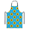 Blue Cute Sunflower Pattern Print Bib Apron With Pocket
