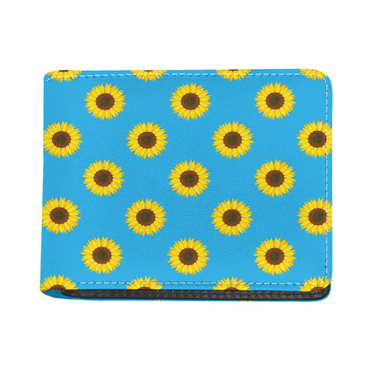 Blue Cute Sunflower Pattern Print Bifold Wallet