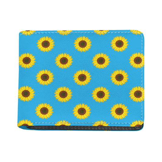 Blue Cute Sunflower Pattern Print Bifold Wallet