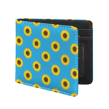 Blue Cute Sunflower Pattern Print Bifold Wallet