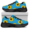 Blue Cute Sunflower Pattern Print Black Chunky Shoes
