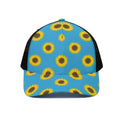 Blue Cute Sunflower Pattern Print Black Mesh Trucker Hat