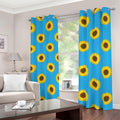 Blue Cute Sunflower Pattern Print Dimout Grommet Curtains