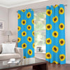 Blue Cute Sunflower Pattern Print Blackout Grommet Curtains