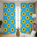 Blue Cute Sunflower Pattern Print Dimout Pencil Pleat Curtains
