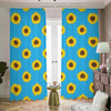 Blue Cute Sunflower Pattern Print Blackout Pencil Pleat Curtains