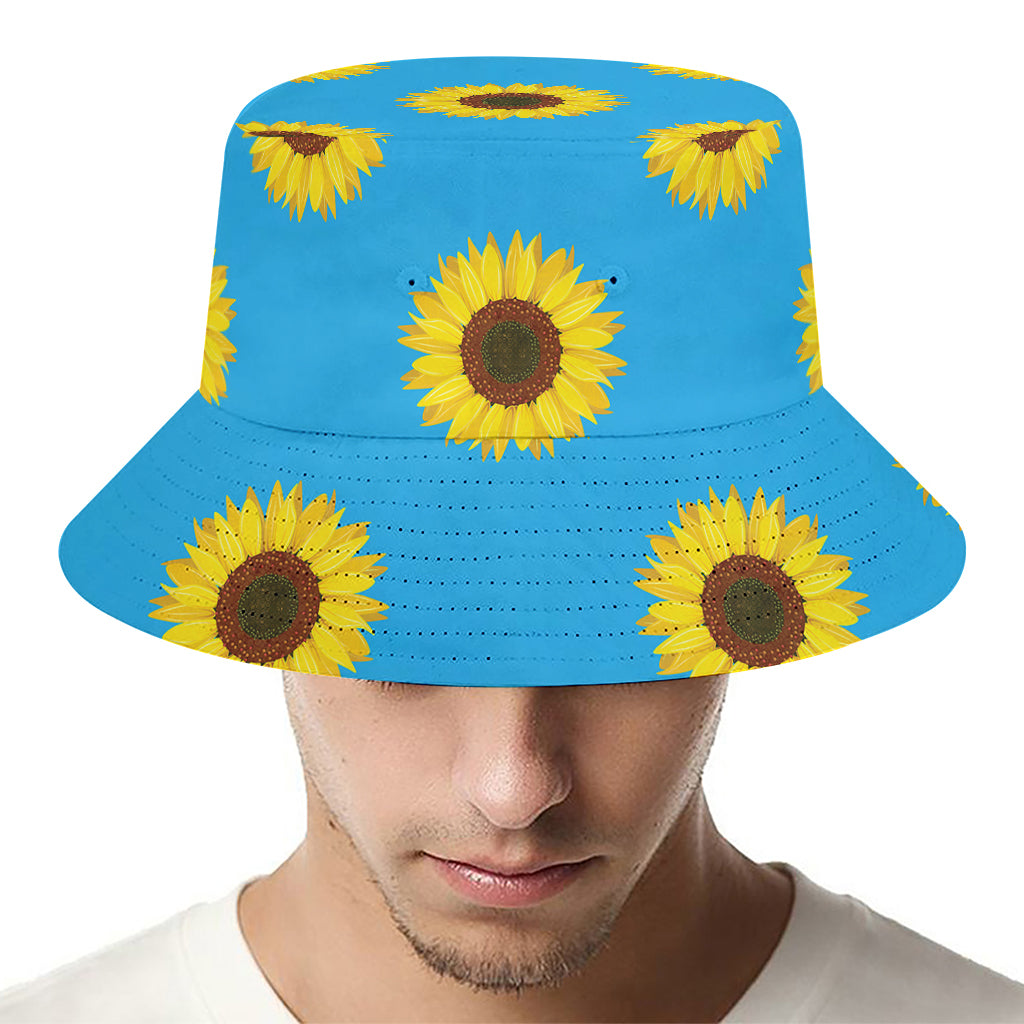 Blue Cute Sunflower Pattern Print Bucket Hat