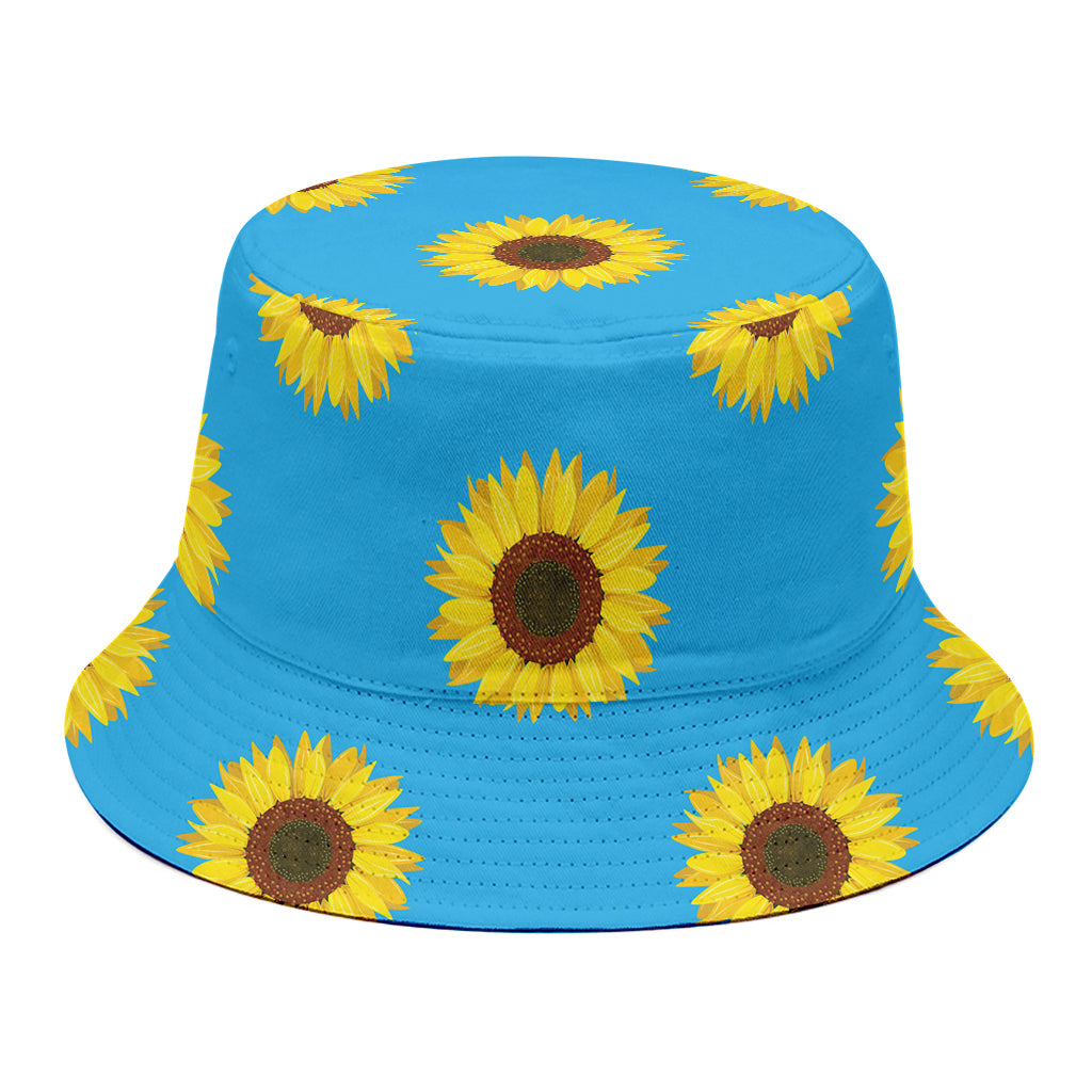 Blue Cute Sunflower Pattern Print Bucket Hat