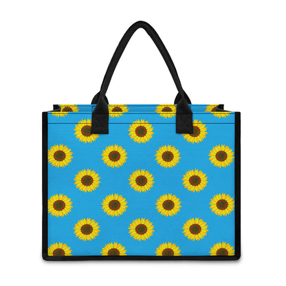 Blue Cute Sunflower Pattern Print Canvas Tote Bag