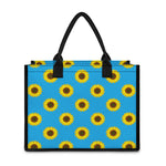 Blue Cute Sunflower Pattern Print Canvas Tote Bag