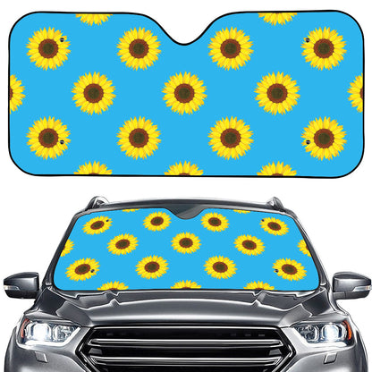 Blue Cute Sunflower Pattern Print Car Windshield Sun Shade