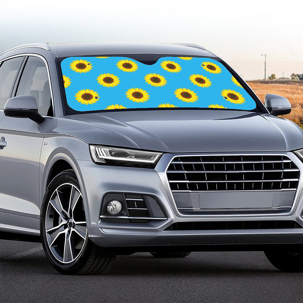 Blue Cute Sunflower Pattern Print Car Windshield Sun Shade